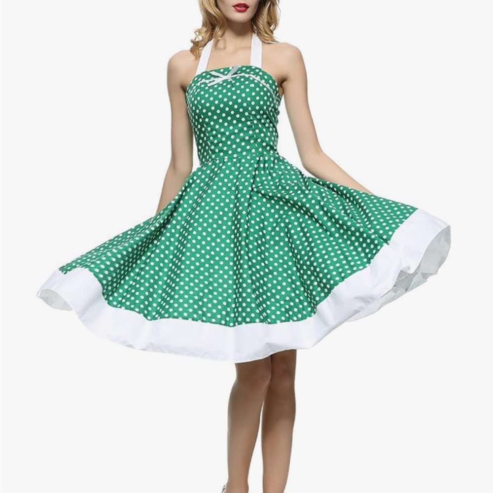 Vintage Maggie Tang Retro Polka Dot Cotton Dress  A Nostalgic Delight Green M
